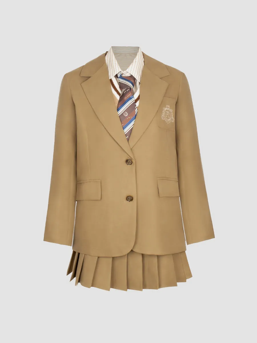 Badge Blazer & Shirt & & Vest & Skirt & Tie Five Piece Set