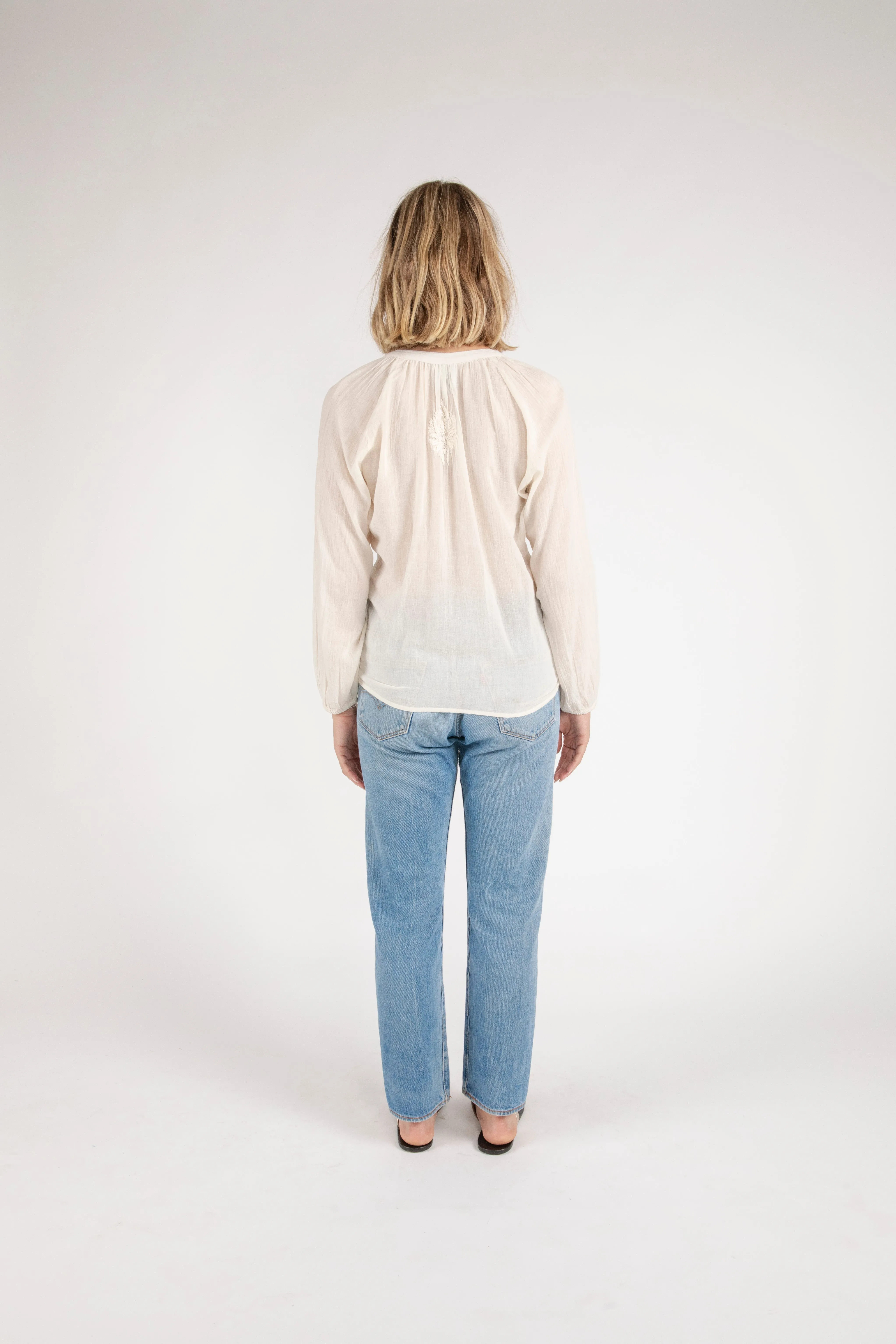 Bahar Embroidered Half Button Down