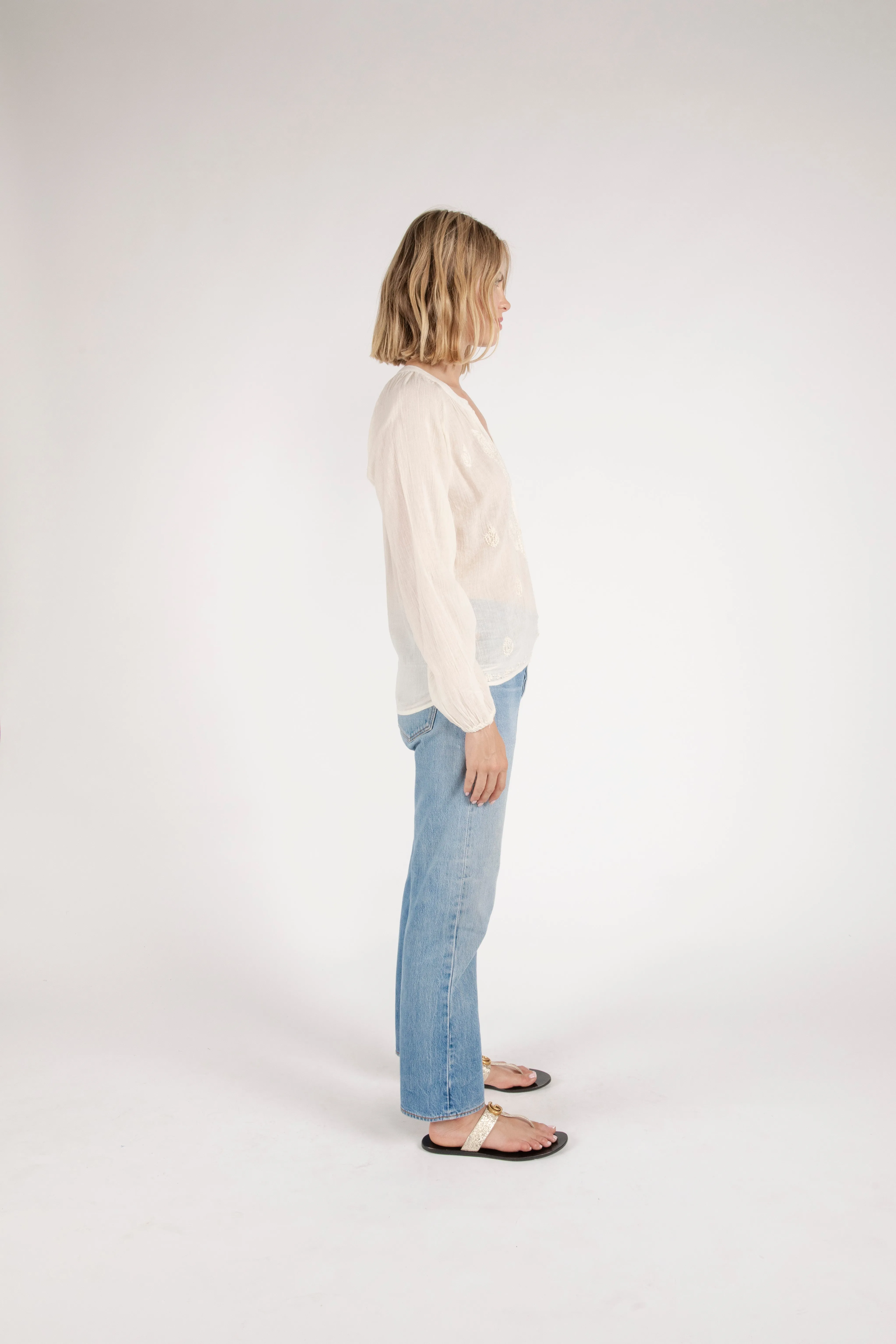Bahar Embroidered Half Button Down