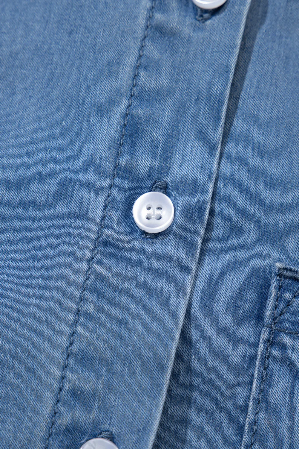 Beau Blue Solid Color Oversized Patched Pocket Buttoned Shirt