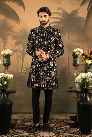 Black Velvet Indo-Western with Sequin Work