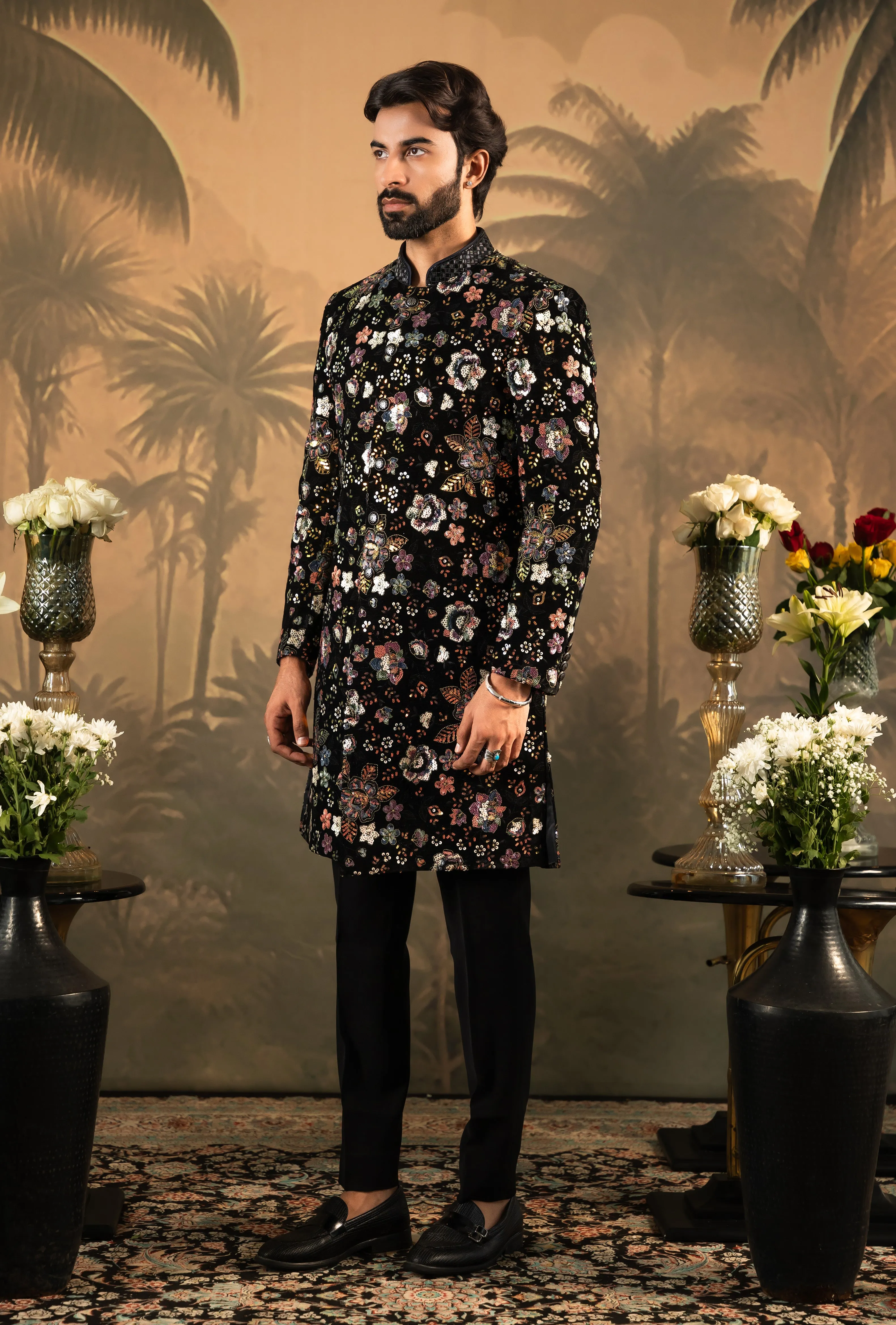 Black Velvet Indo-Western with Sequin Work
