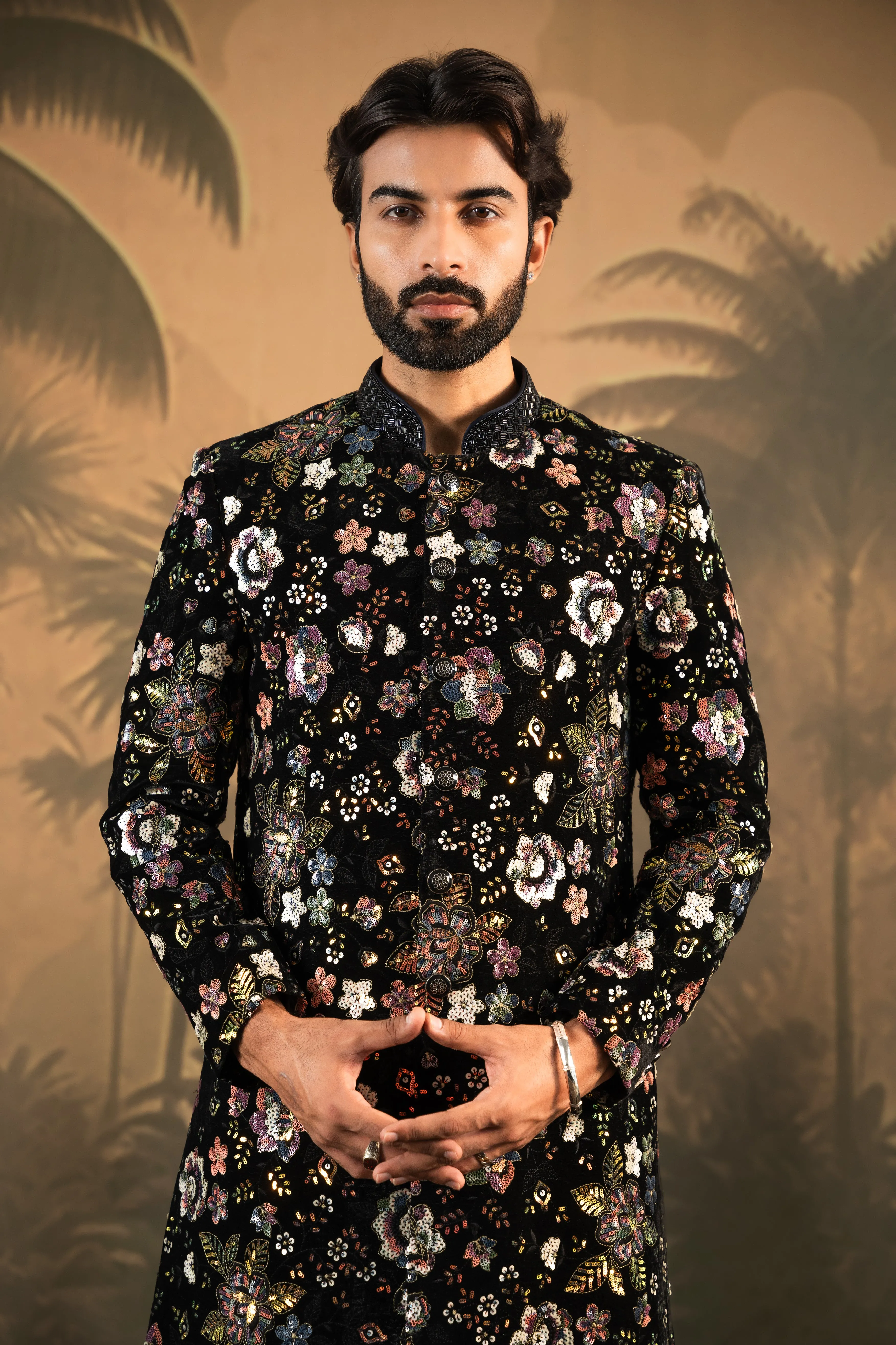Black Velvet Indo-Western with Sequin Work