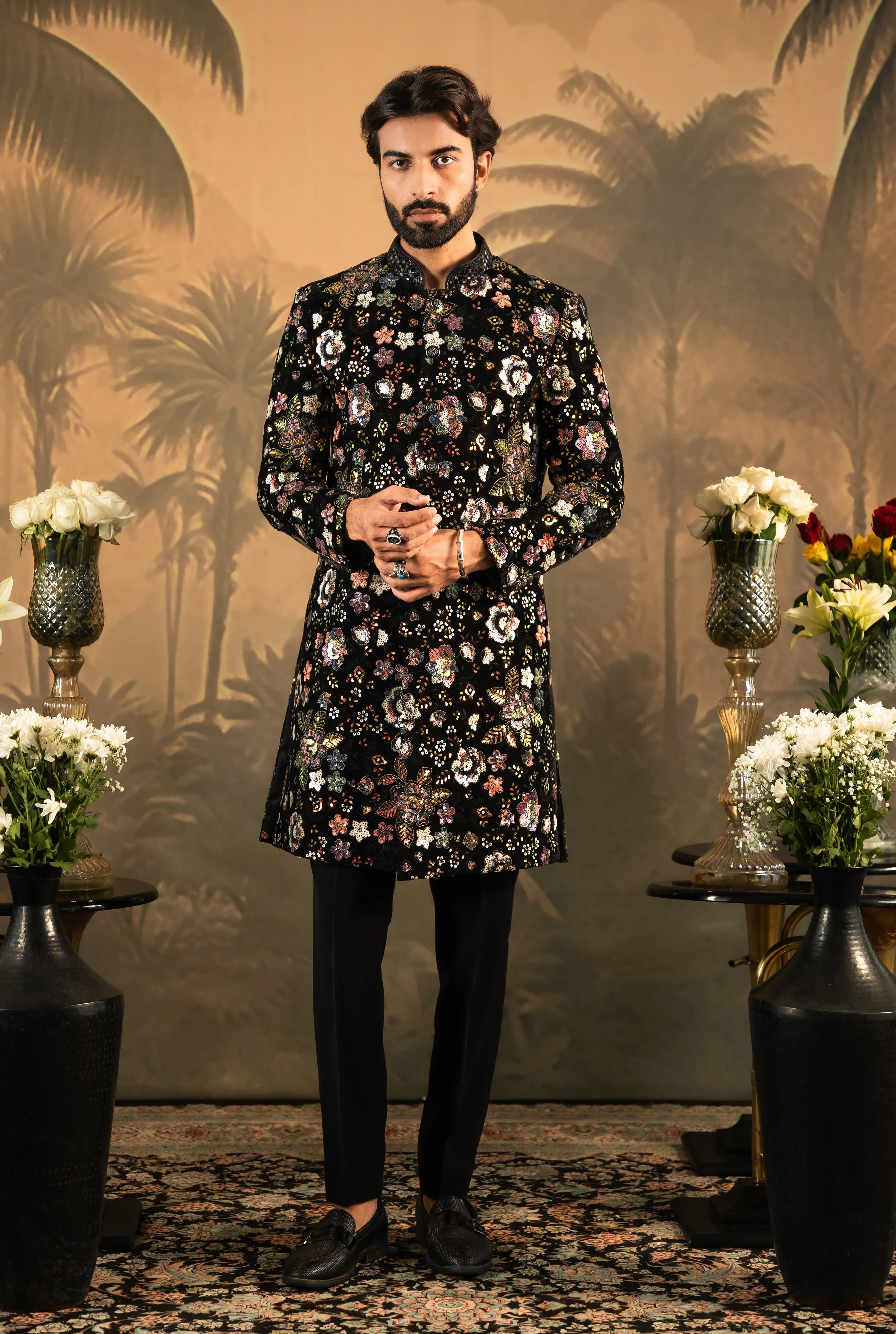 Black Velvet Indo-Western with Sequin Work