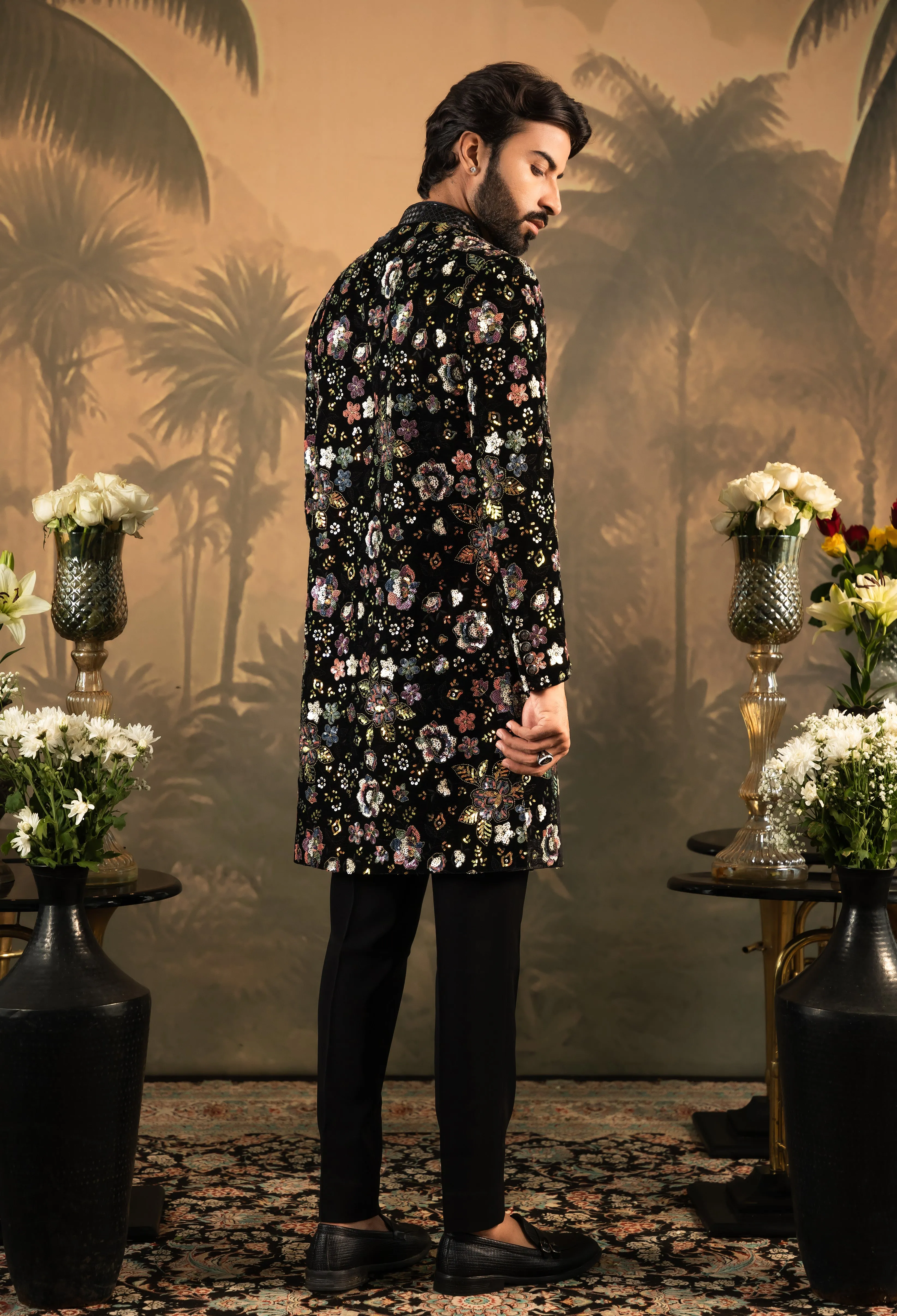 Black Velvet Indo-Western with Sequin Work