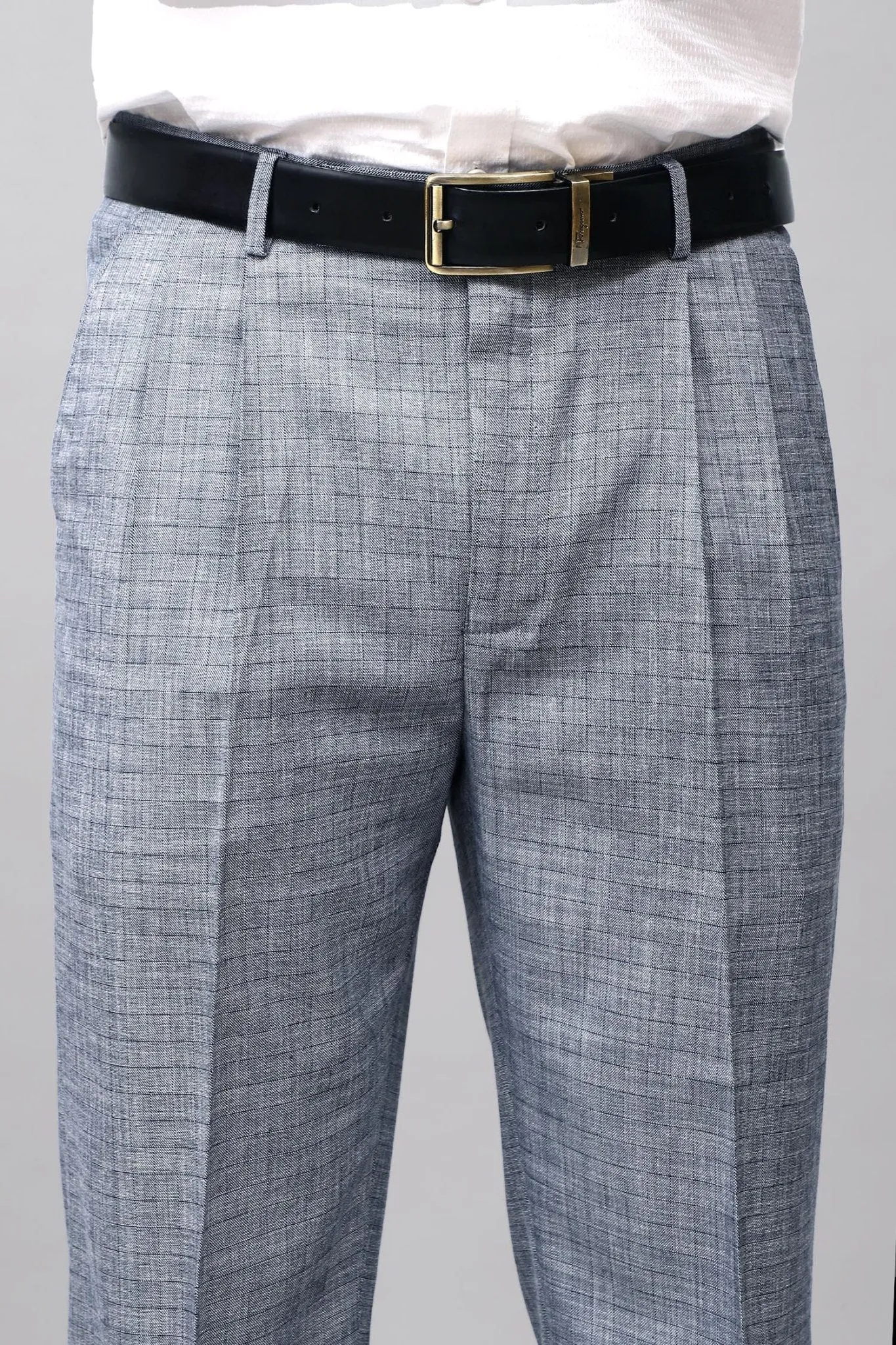 Bluebird Elegant Blue Check Pleated Trouser