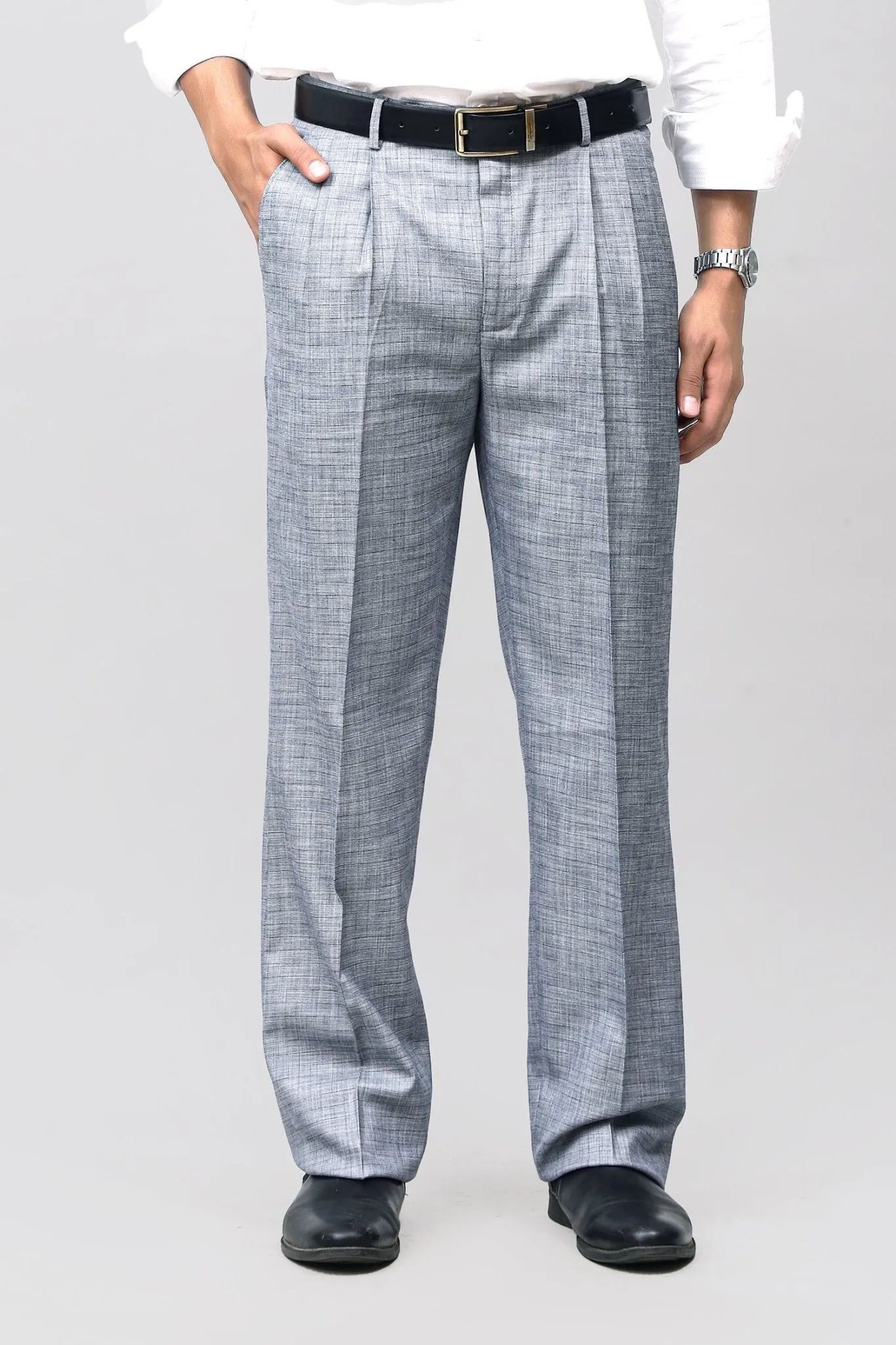 Bluebird Elegant Blue Check Pleated Trouser