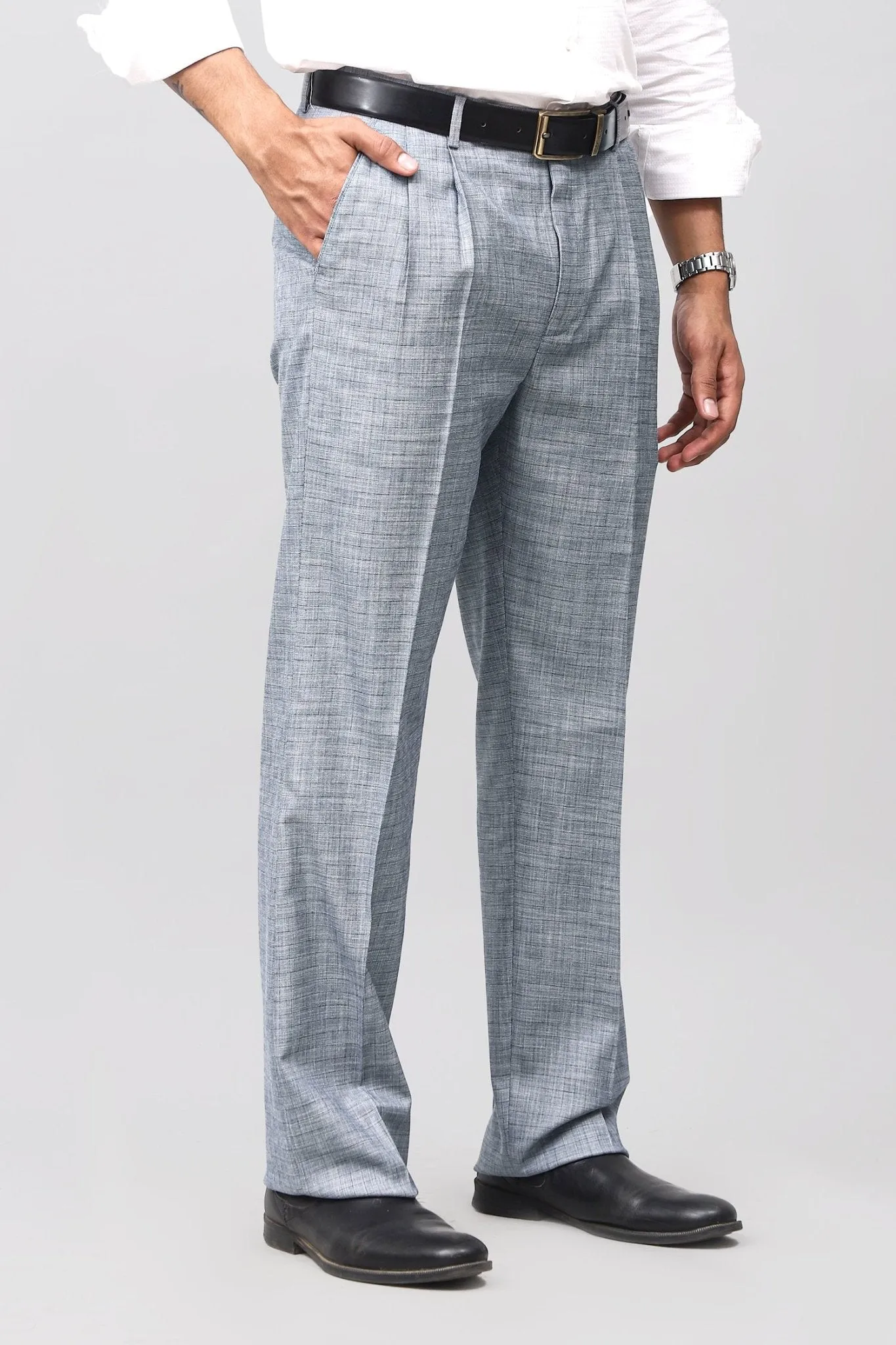 Bluebird Elegant Blue Check Pleated Trouser