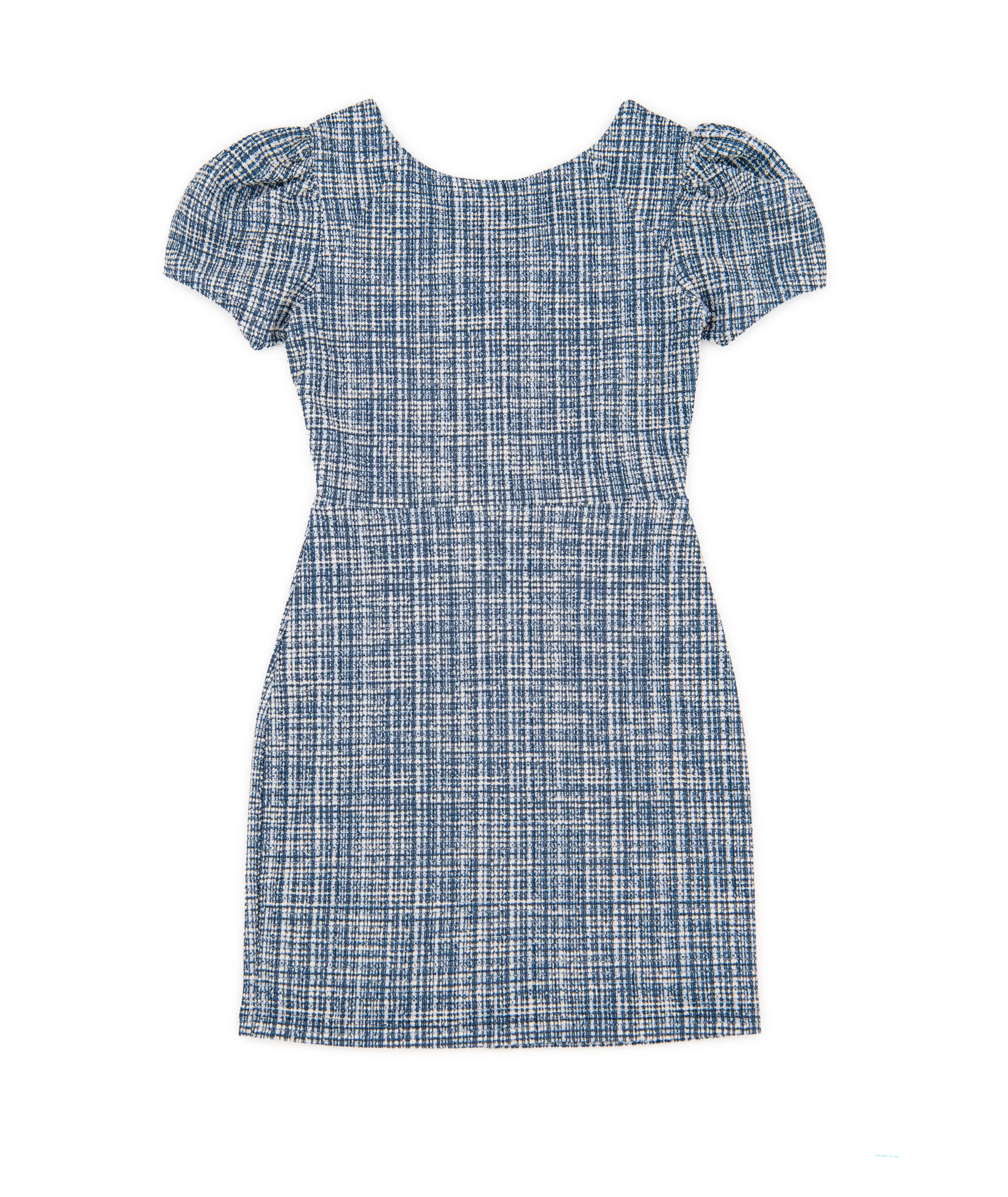 By Debra Girls Mia Navy Plaid Puff Sleeve Sheath Dress