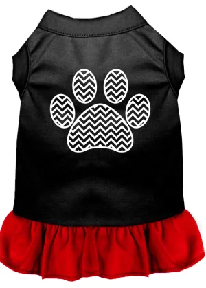 Chevron Paw Screen Print Dress Black With Red Xxxl