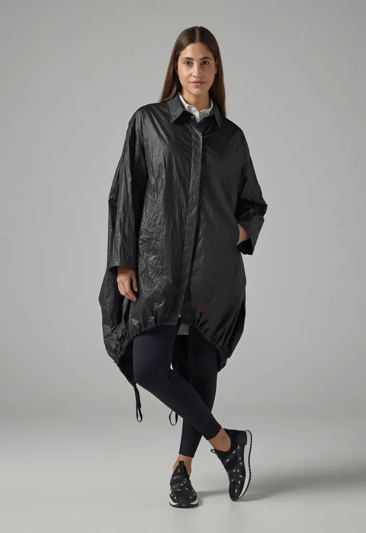 Choice Solid Crinkled High-Low Oversize Coat Black