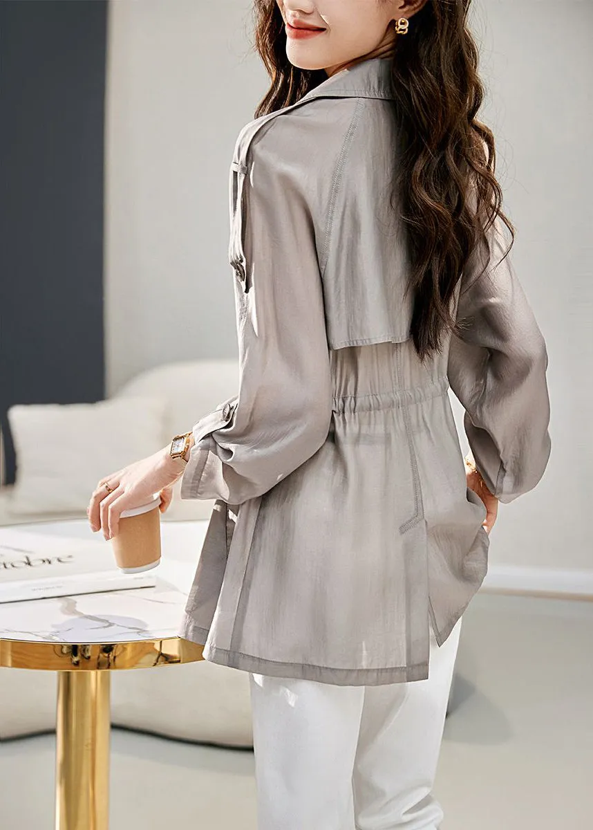 Classy Grey Lapel Cinched UPF 50  Coat Jacket Fall