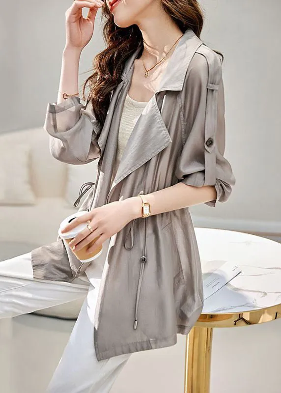 Classy Grey Lapel Cinched UPF 50  Coat Jacket Fall