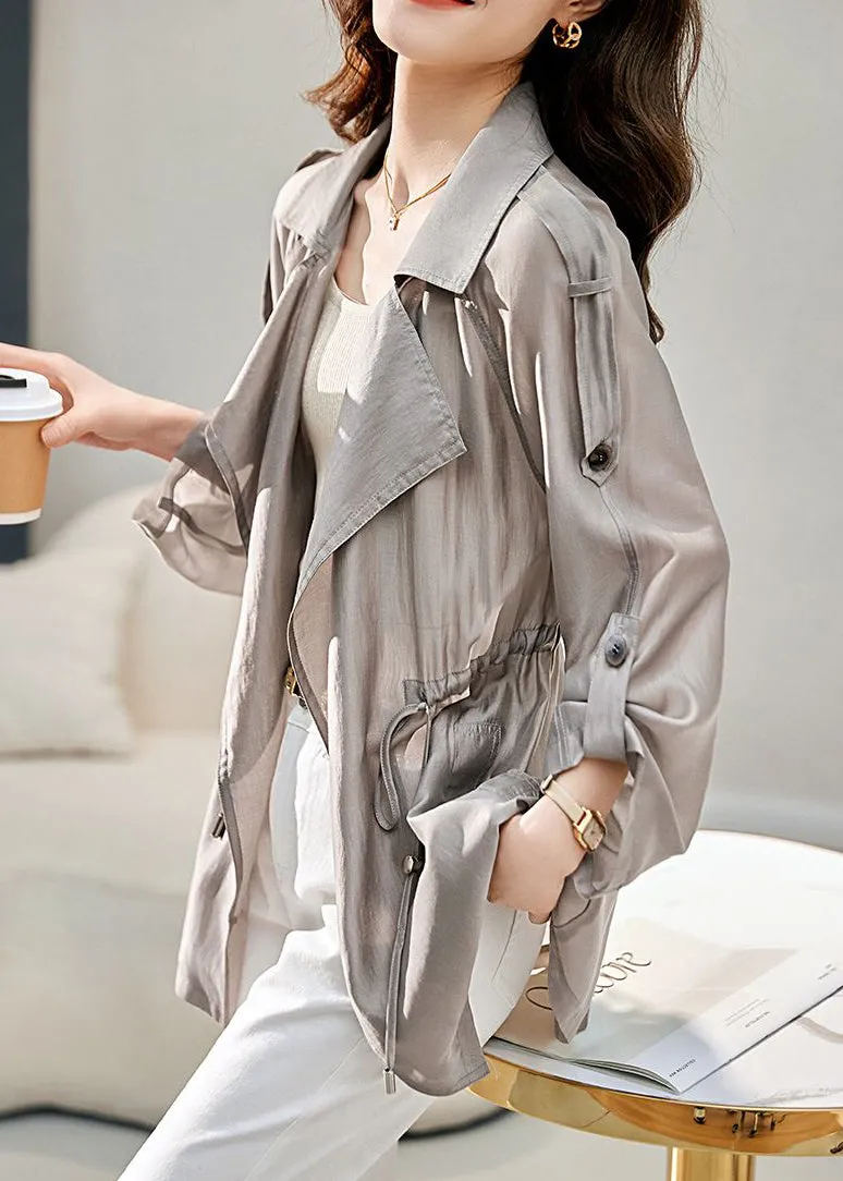 Classy Grey Lapel Cinched UPF 50  Coat Jacket Fall
