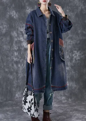 Classy Navy Oversized Patchwork Pocket Cotton Coat Fall ML1824