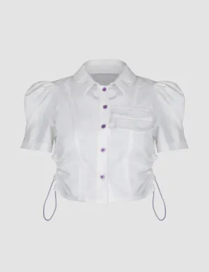Cutout Side Puff Sleeve Shirt Top