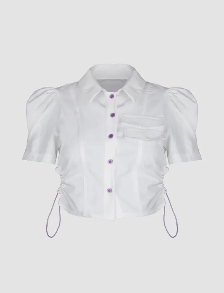 Cutout Side Puff Sleeve Shirt Top
