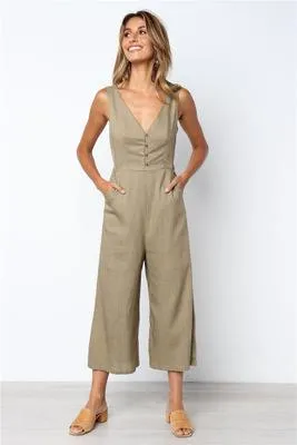 Deep V neck Wide Leg Jumpsuit