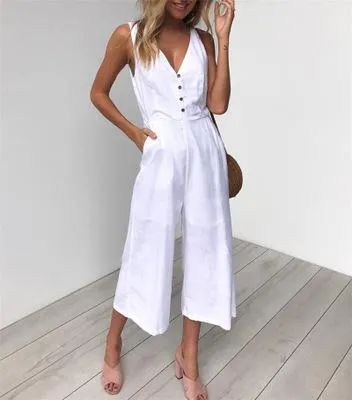 Deep V neck Wide Leg Jumpsuit