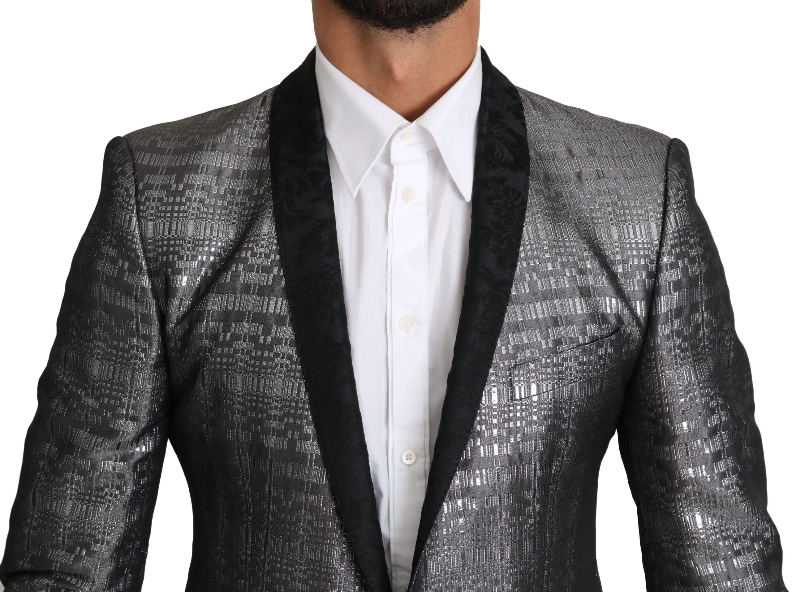 Dolce & Gabbana Elegant Silver Patterned Men's Suit