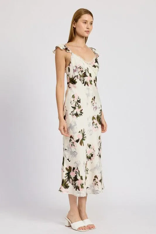 Emory Park Floral Midi Dress with Lace Detail