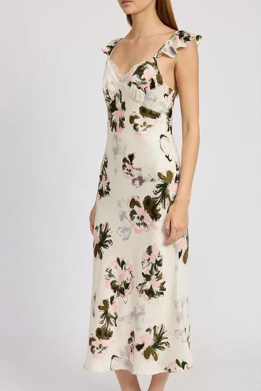 Emory Park Floral Midi Dress with Lace Detail