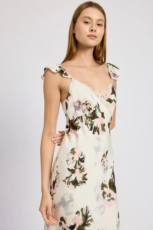 Emory Park Floral Midi Dress with Lace Detail