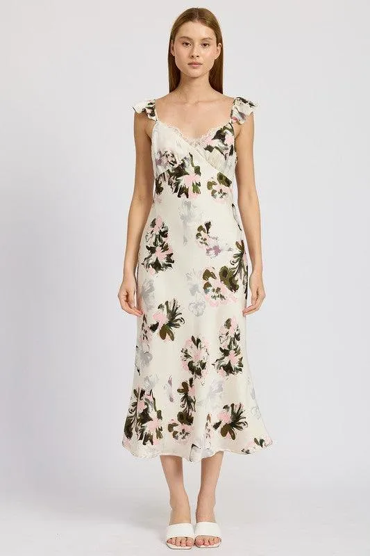 Emory Park Floral Midi Dress with Lace Detail