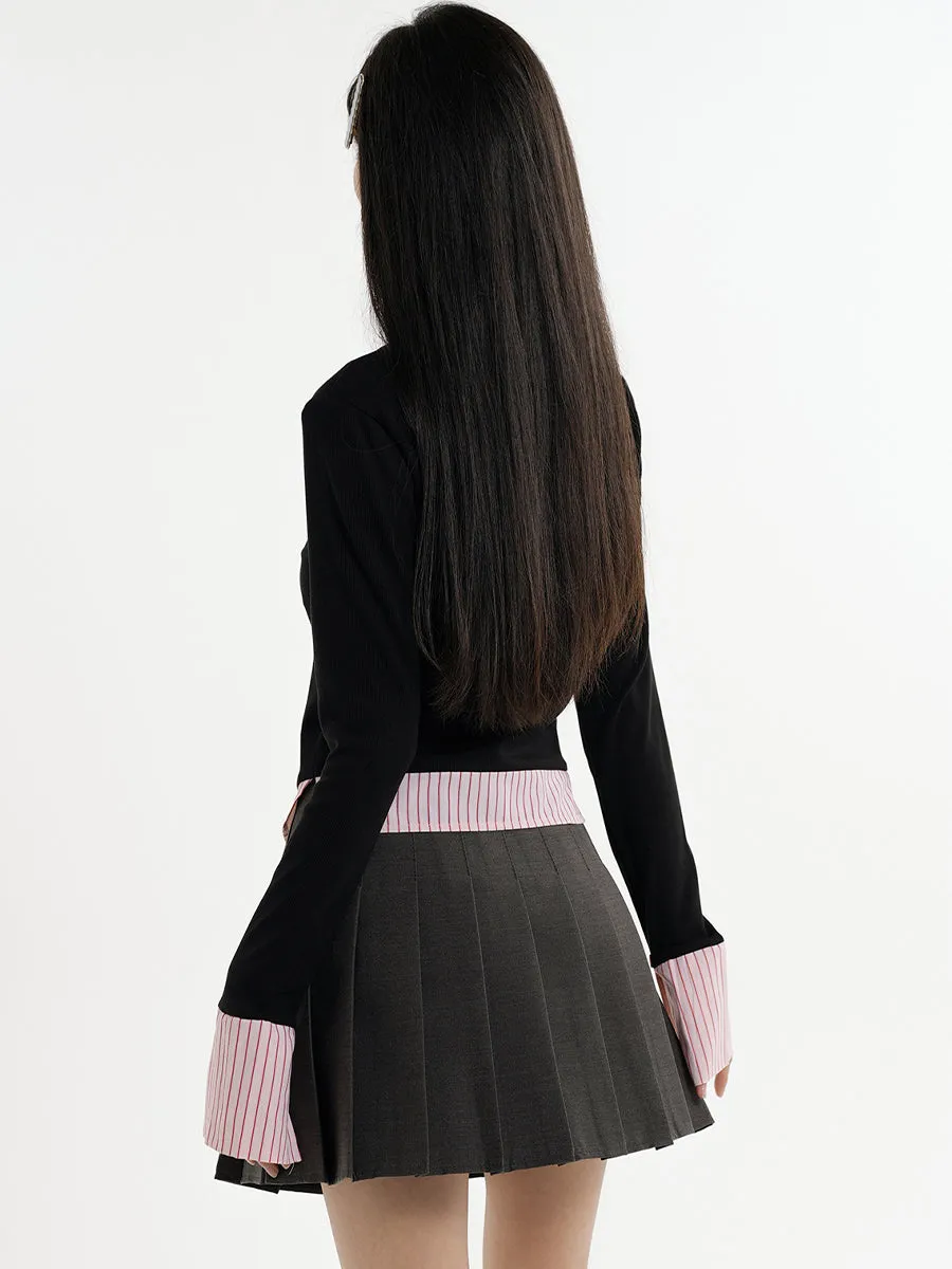 Fake Two Piece Shirt   Pleated Skirt Set