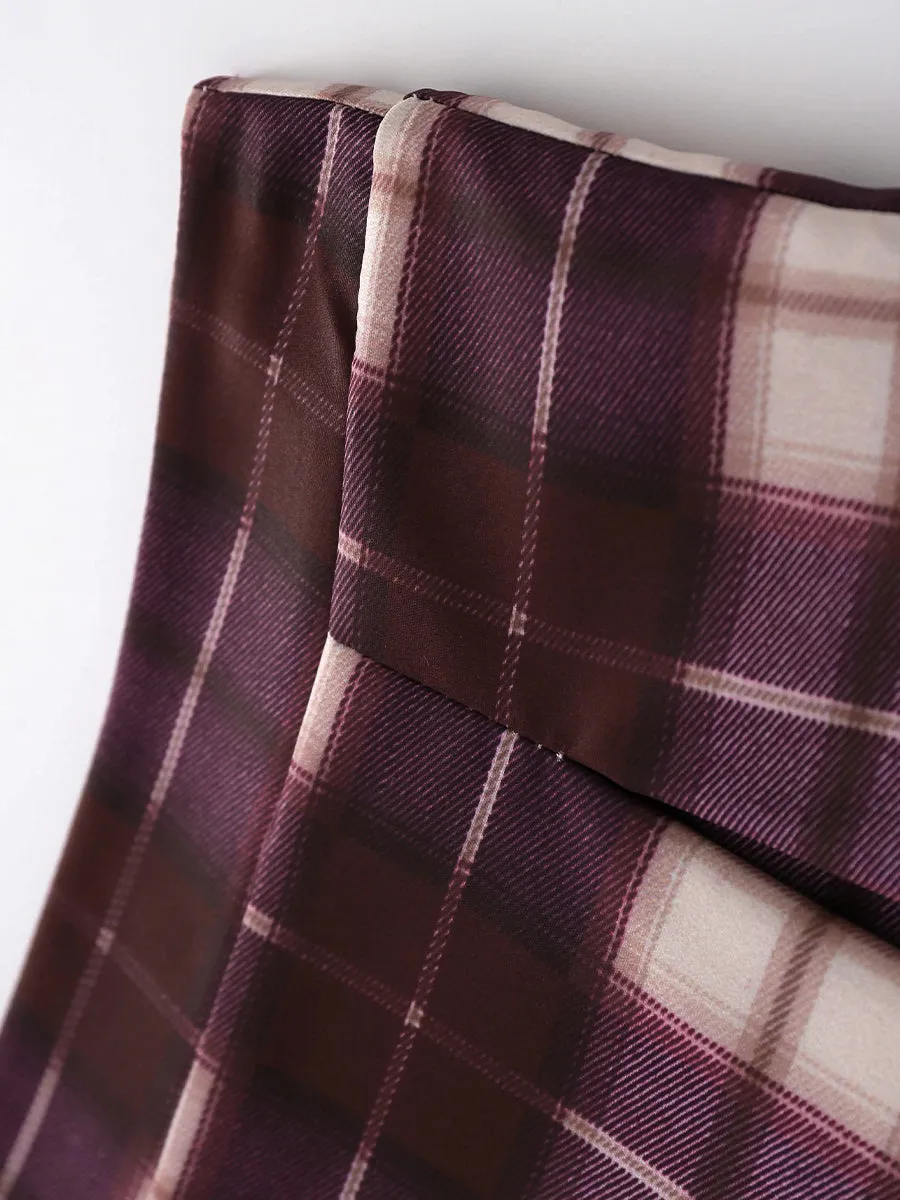 Fake Two Piece Shirt Top   Plaid Skirt with Tie Set