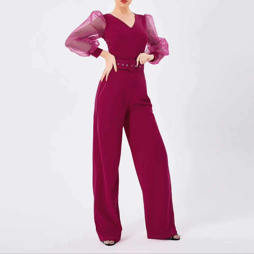 Fashion Patchwork V-Neck Jumpsuit