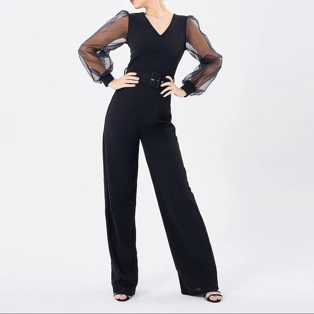Fashion Patchwork V-Neck Jumpsuit