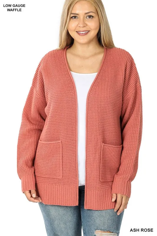 Find Your Roots Plus Ash Rose Waffle Knit Pocket Cardigan