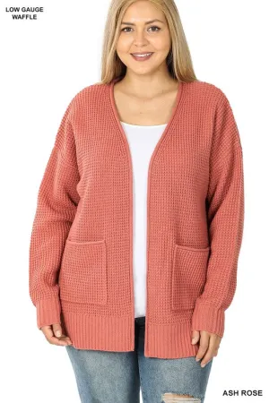 Find Your Roots Plus Ash Rose Waffle Knit Pocket Cardigan