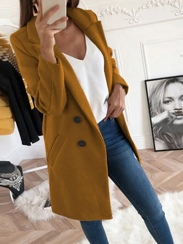 Front Buttoned Long Overcoat - Front Pockets And Padded Shoulders
