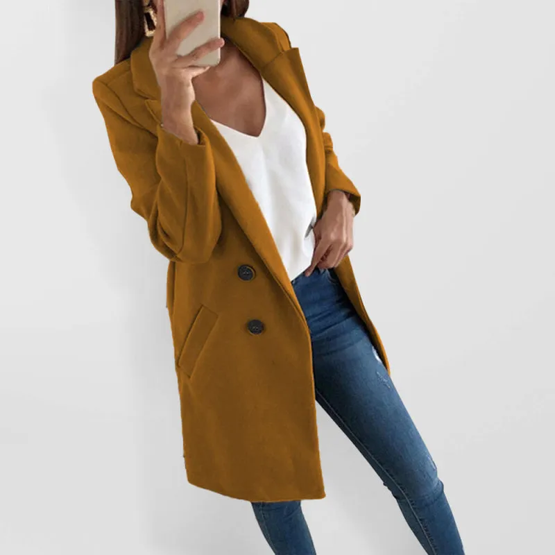 Front Buttoned Long Overcoat - Front Pockets And Padded Shoulders