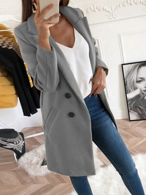 Front Buttoned Long Overcoat - Front Pockets And Padded Shoulders