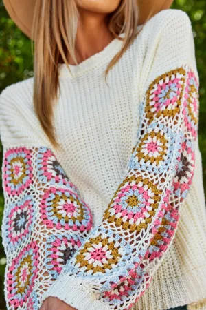 Good Vibes Crochet Sleeve Sweater
