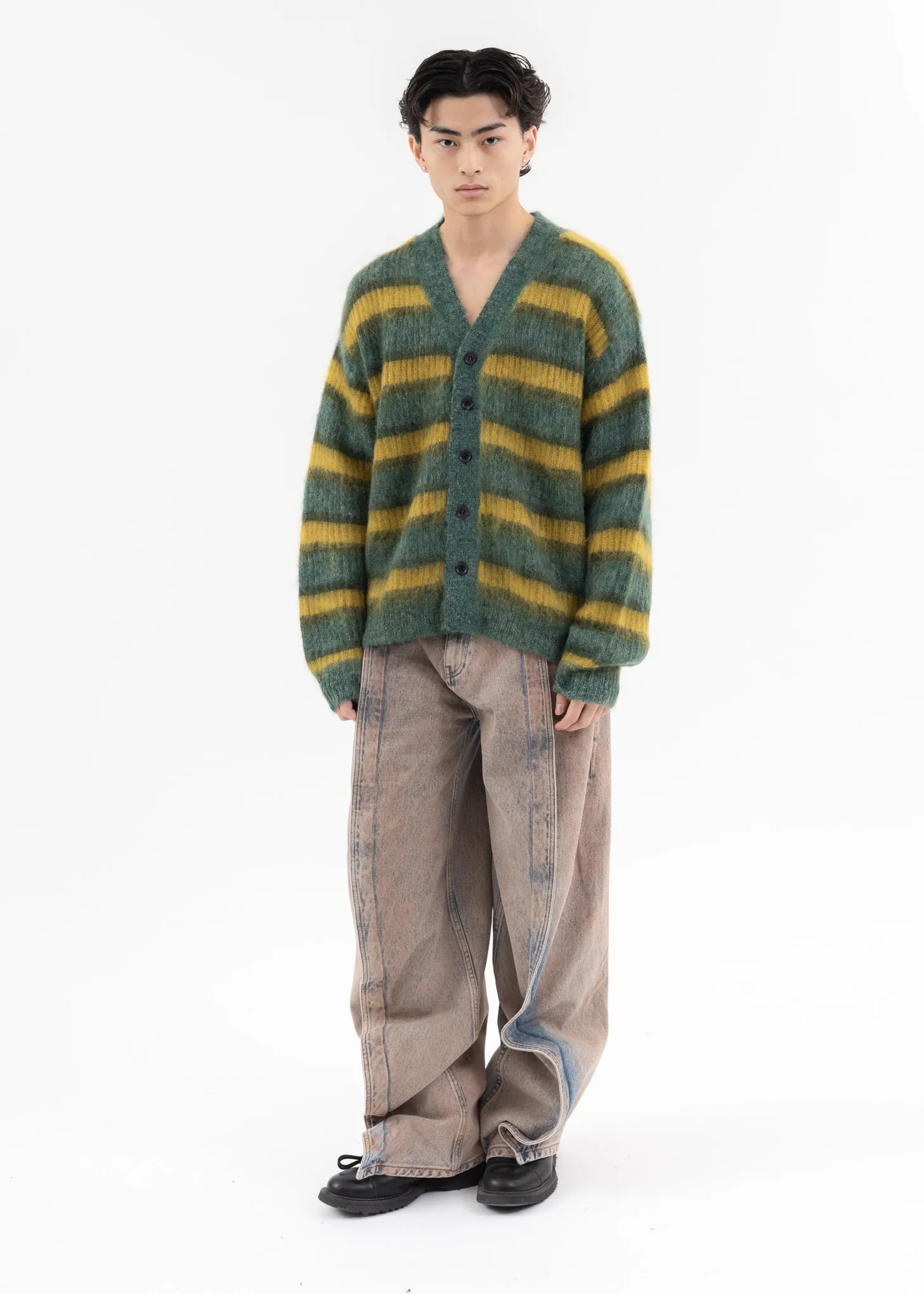 Green MOHAIR BORDER KNIT CARDIGAN