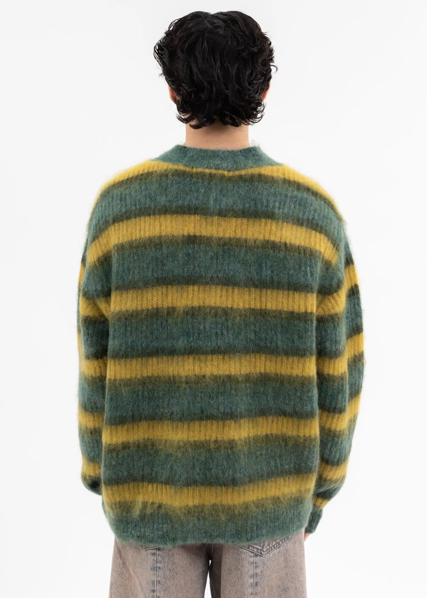 Green MOHAIR BORDER KNIT CARDIGAN