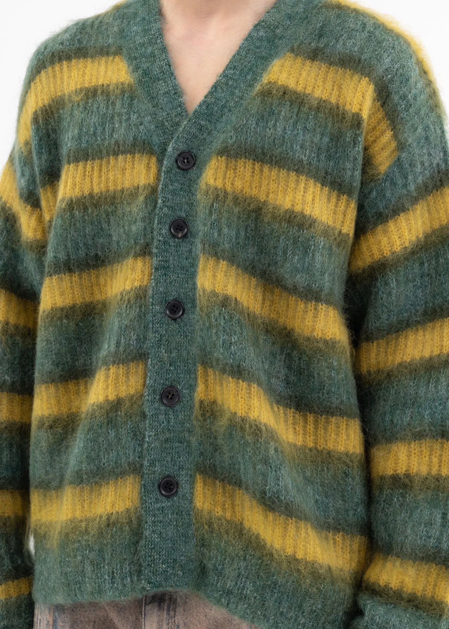Green MOHAIR BORDER KNIT CARDIGAN