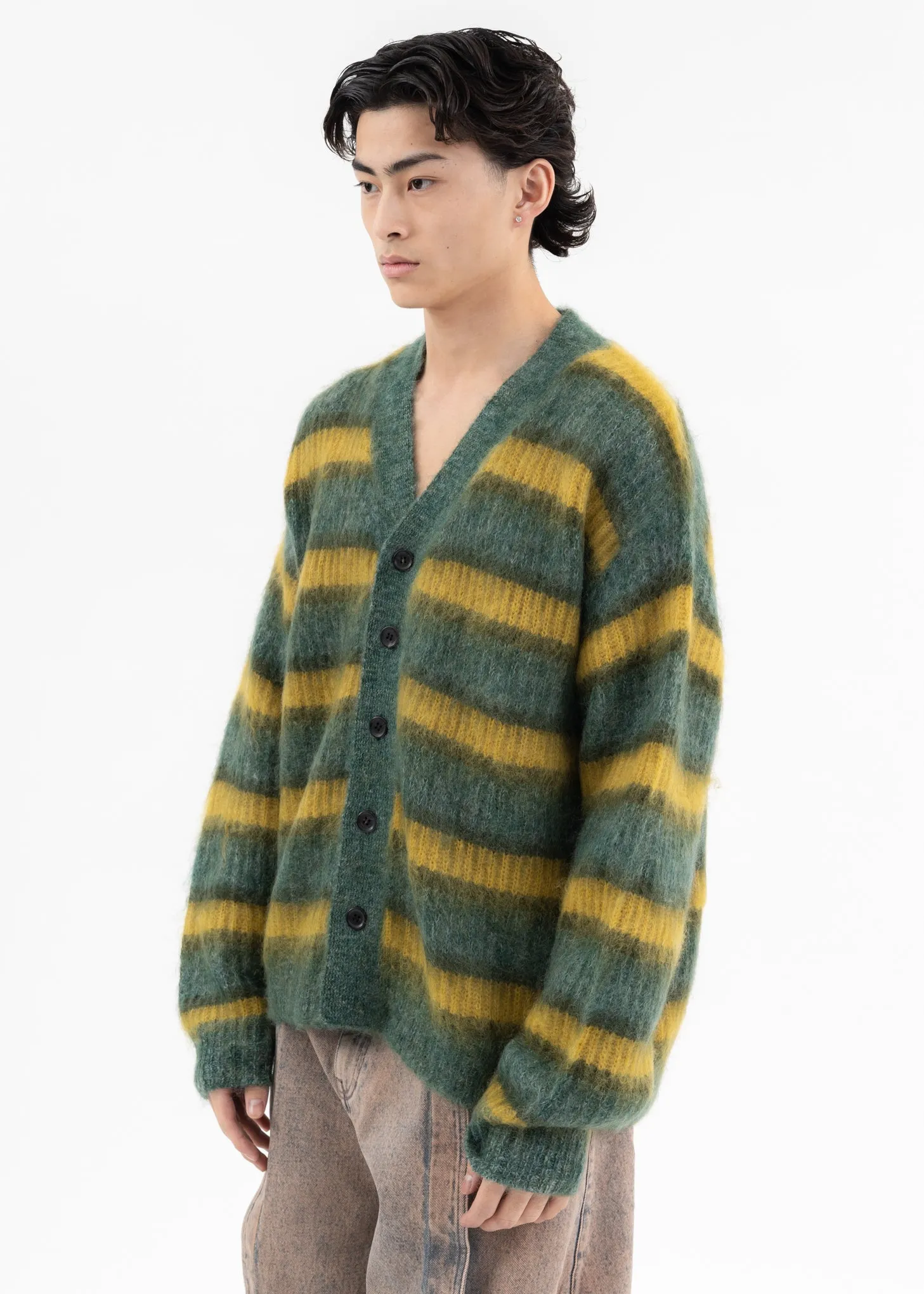 Green MOHAIR BORDER KNIT CARDIGAN