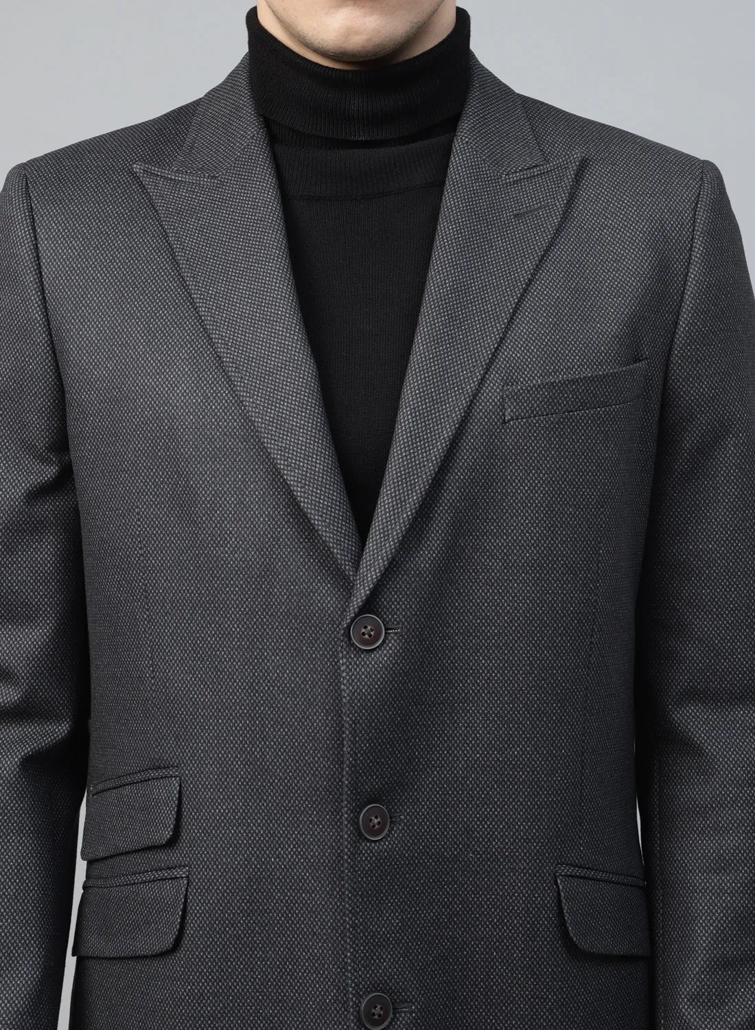Grey Knit Textured Uncrushable Long Coat