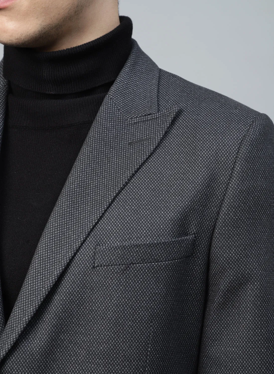 Grey Knit Textured Uncrushable Long Coat