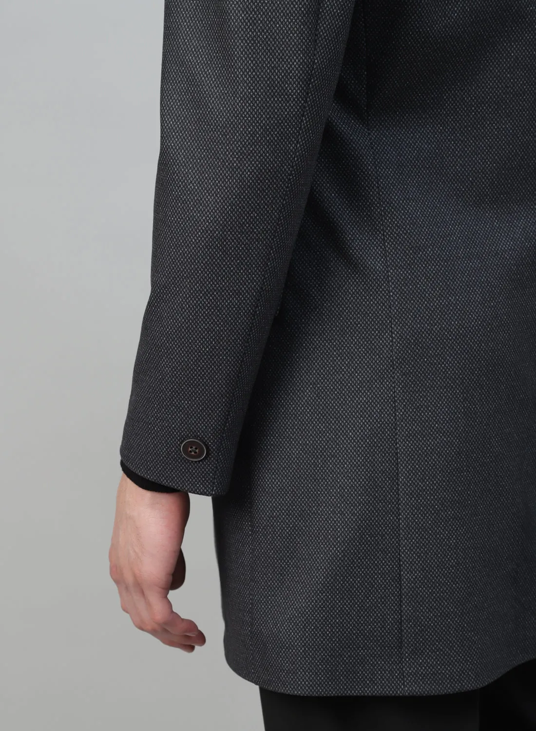 Grey Knit Textured Uncrushable Long Coat