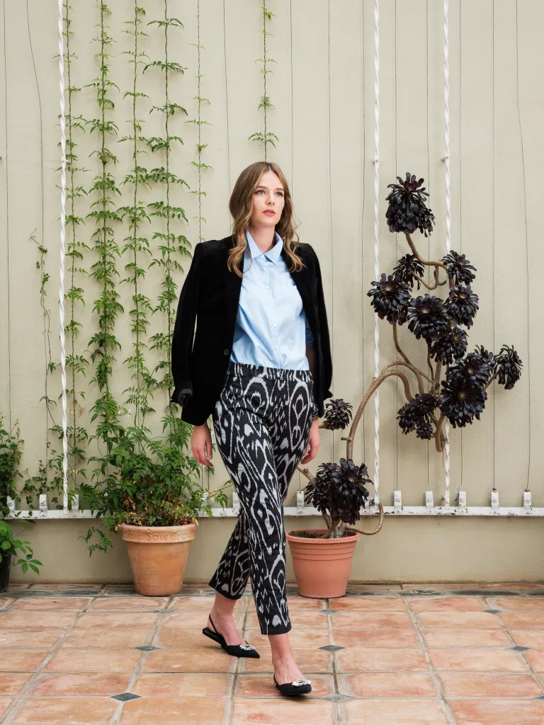 Hand-Woven Silk Ikat Trousers - Latifa - 'Delightful'