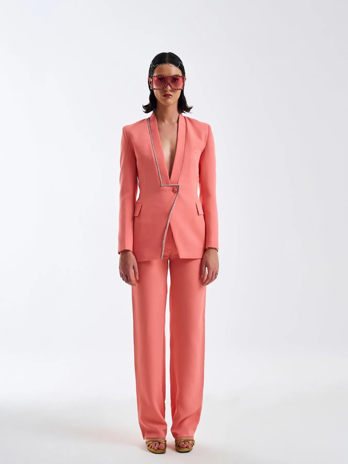 High Rise Straight-Leg Trousers in Coral