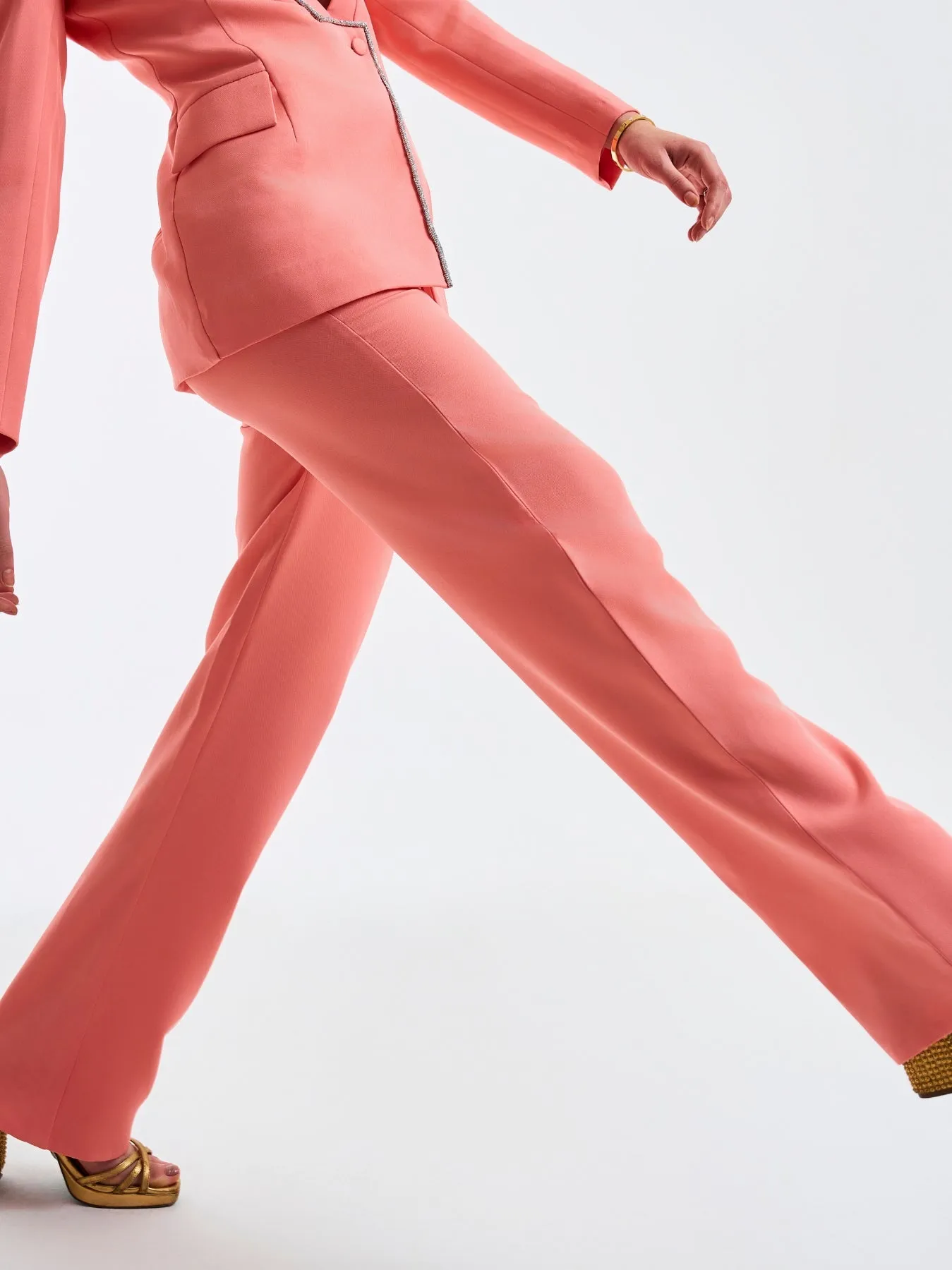 High Rise Straight-Leg Trousers in Coral