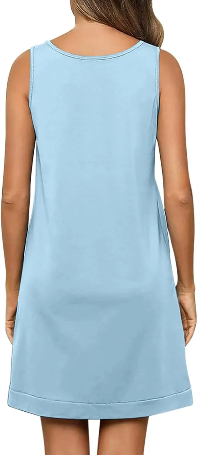 hlysgo Women Nightgowns Dress Summer Casual Sleeveless V Neck Sleep Shirts Sundress Lace Night Shirts Mini Sleep Dress S-2XL