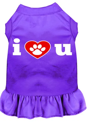 I Heart You Screen Print Dress Purple Lg